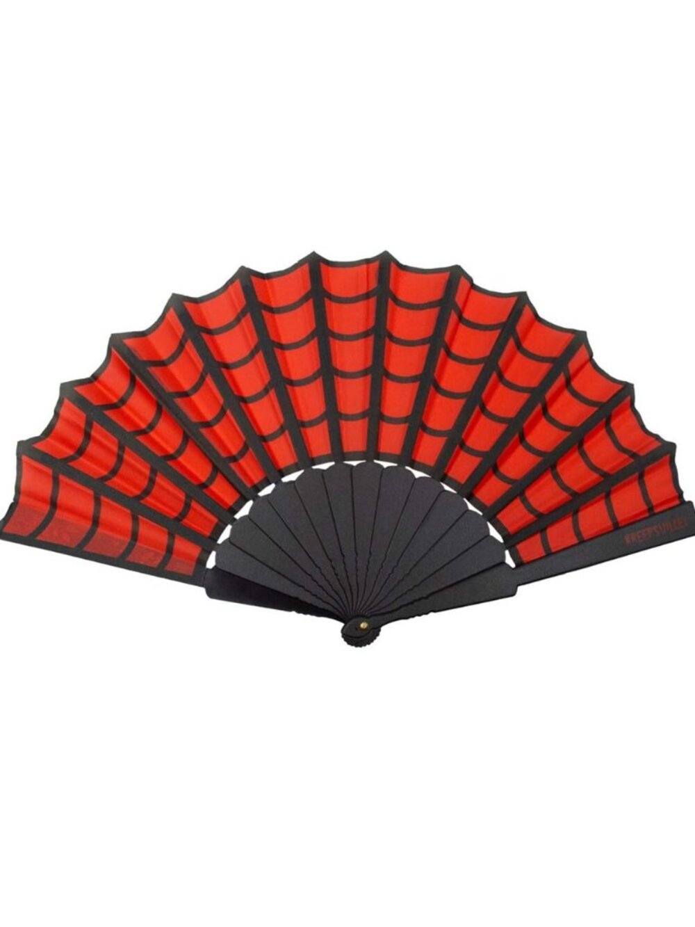 Spiderweb Black & Red Fabric Gothic Hand Fan 16" Wide NWT